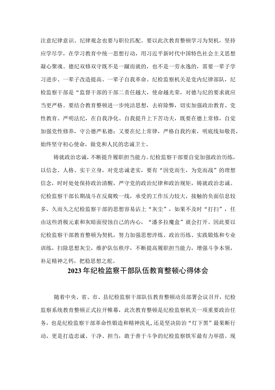 2023纪检监察干部队伍教育整顿心得体会范文精选10篇模板.docx_第2页