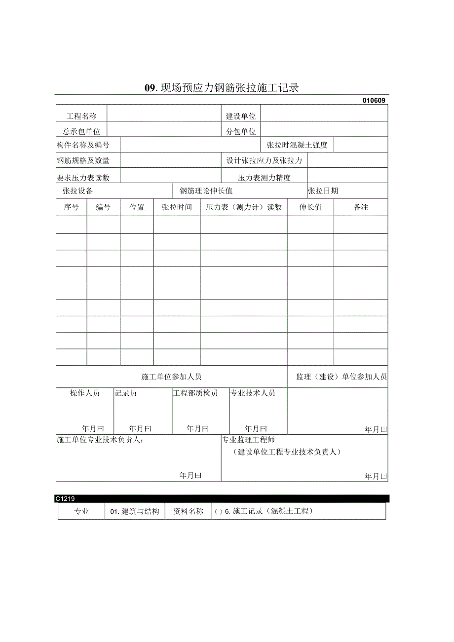 2023年现场预应力钢筋张拉施工记录.docx_第1页