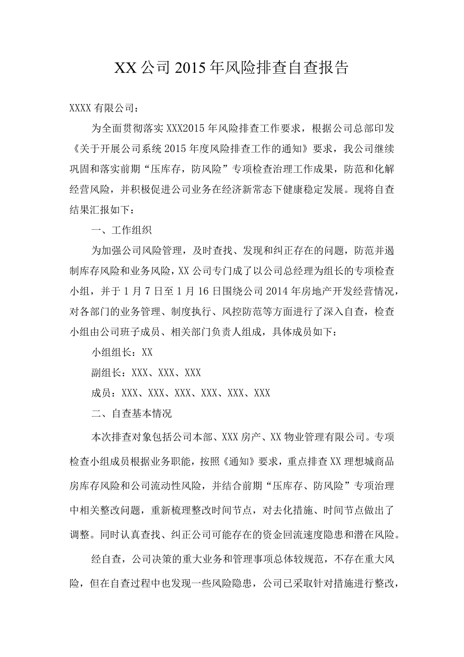 XX公司风险排查自查报告.docx_第1页