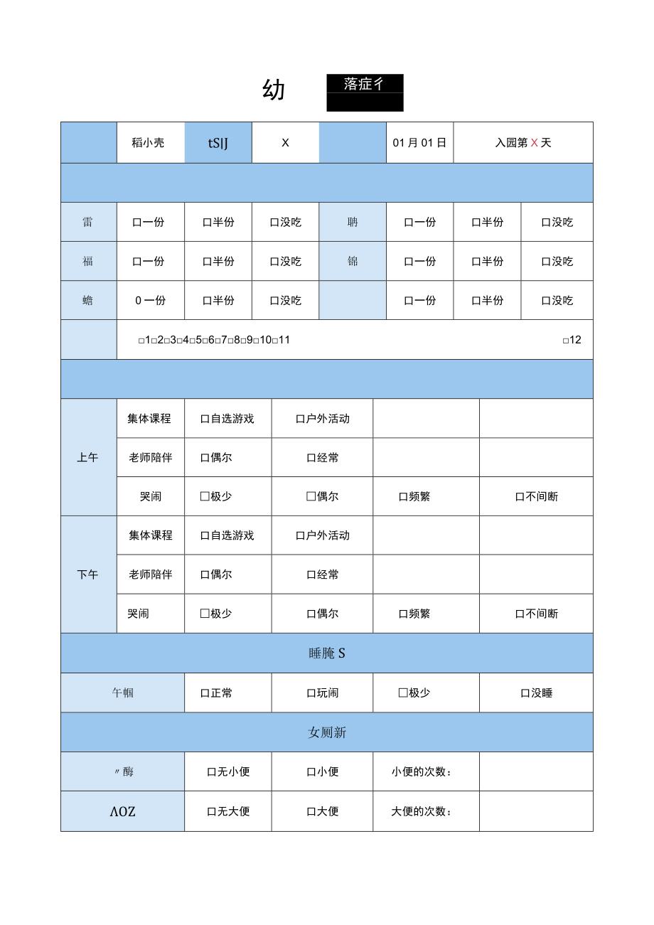 新入园幼儿幼儿园表现记录表.docx_第1页