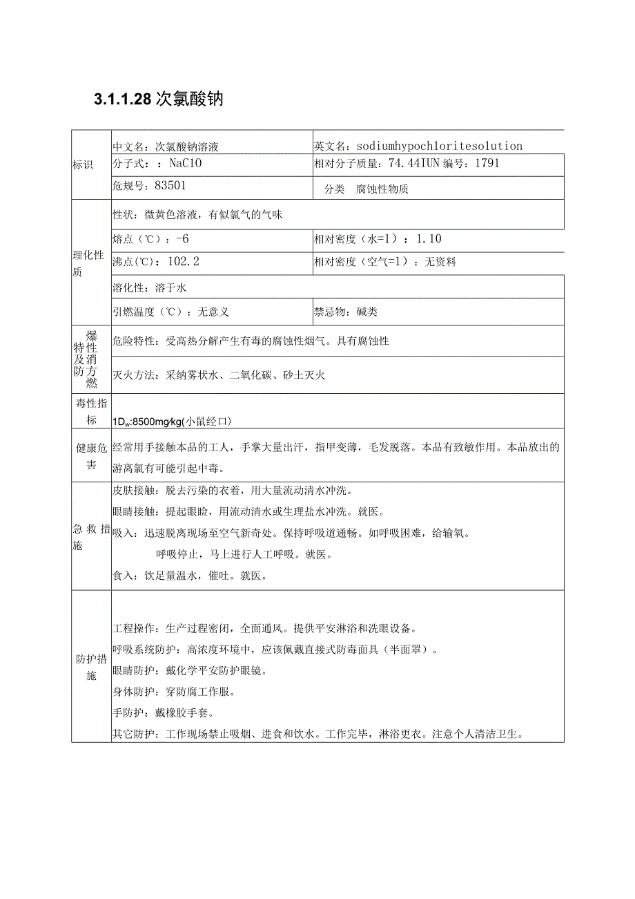 次氯酸钠特性简介表2023版.docx_第1页