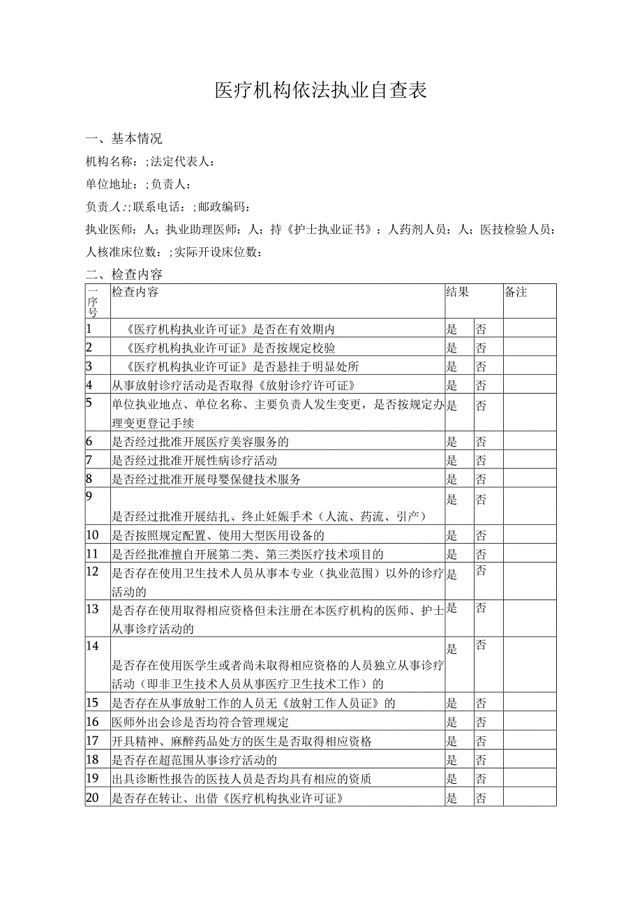 医疗机构依法执业自查表.docx_第1页