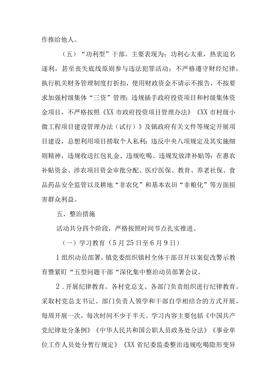 XX镇紧盯五型问题干部深化集中整治工作方案.docx_第3页