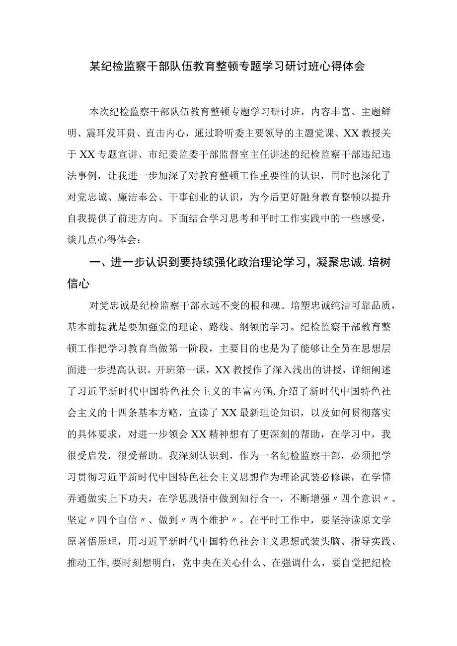 2023年纪检监察干部队伍教育整顿心得体会范文精选共范文10篇.docx_第2页