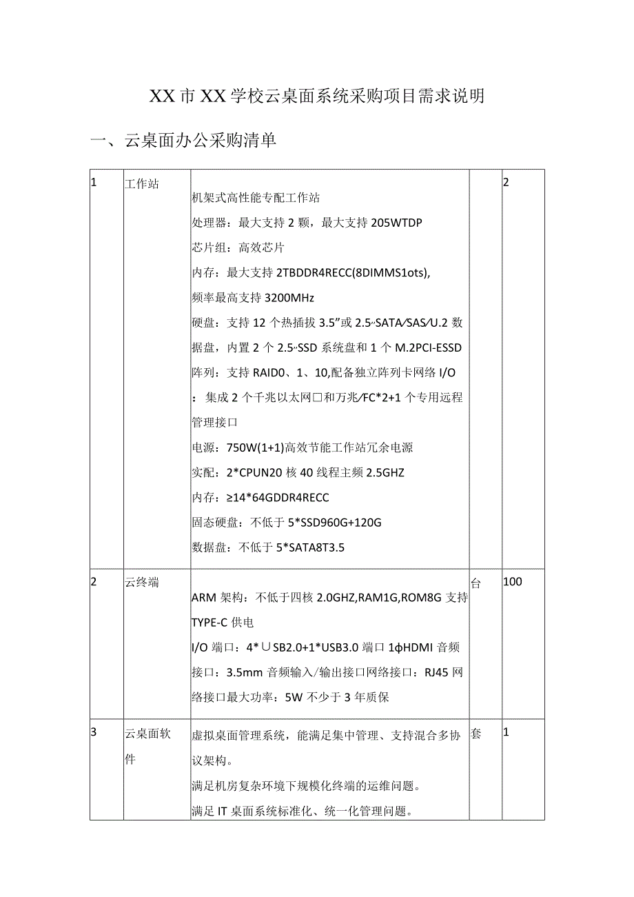 XX市XX学校云桌面系统采购项目需求说明.docx_第1页