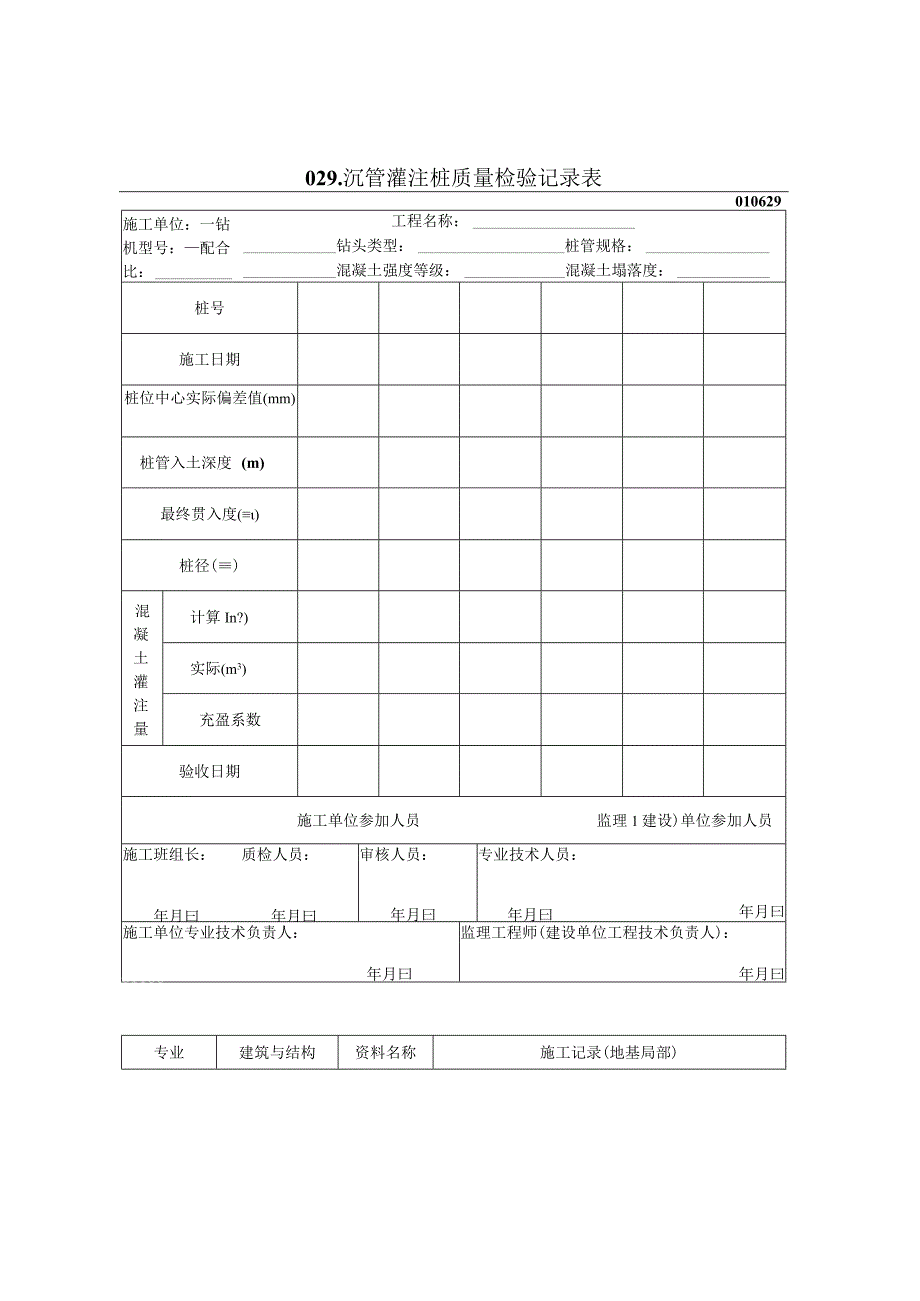 沉管灌注桩质量检验记录表2023版.docx_第1页