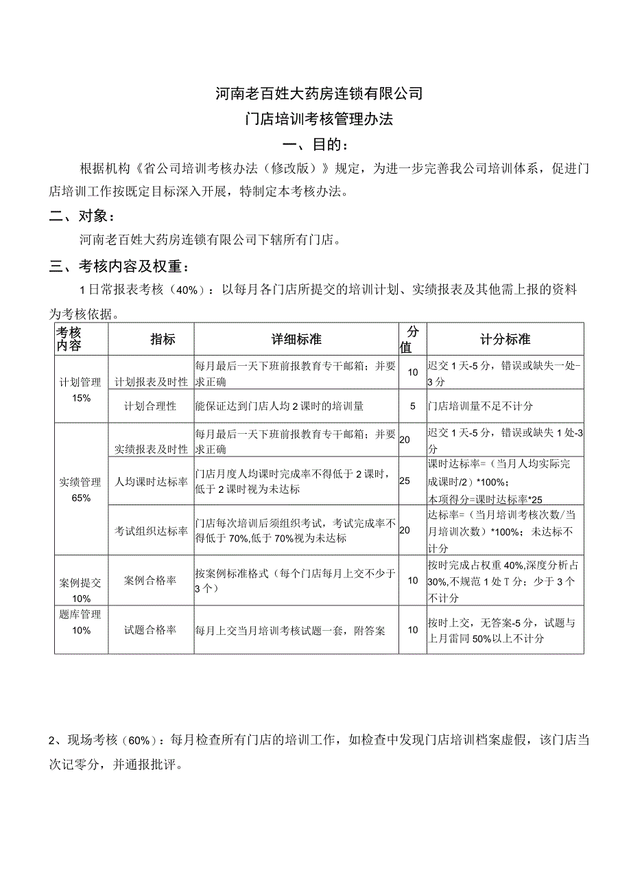 河南公司门店培训考核规定.docx_第1页