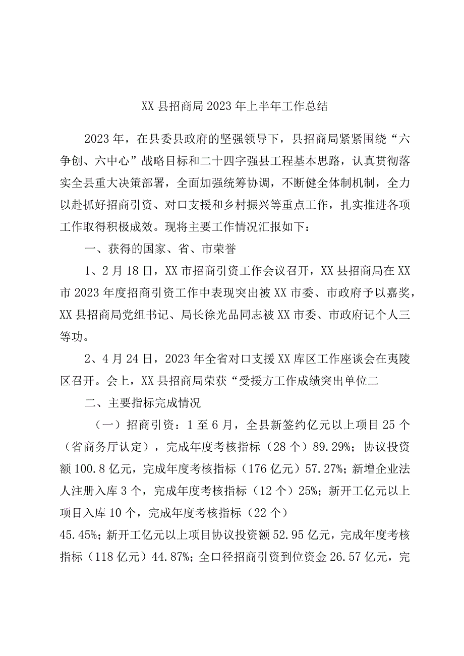 ××县招商局2023年上半年工作总结.docx_第1页