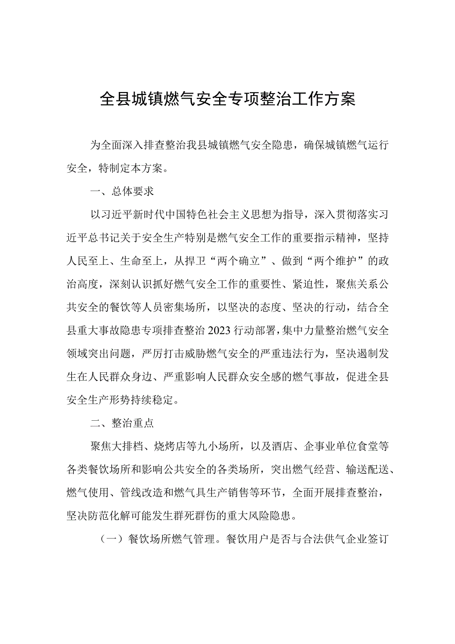 全县城镇燃气安全专项整治工作方案.docx_第1页