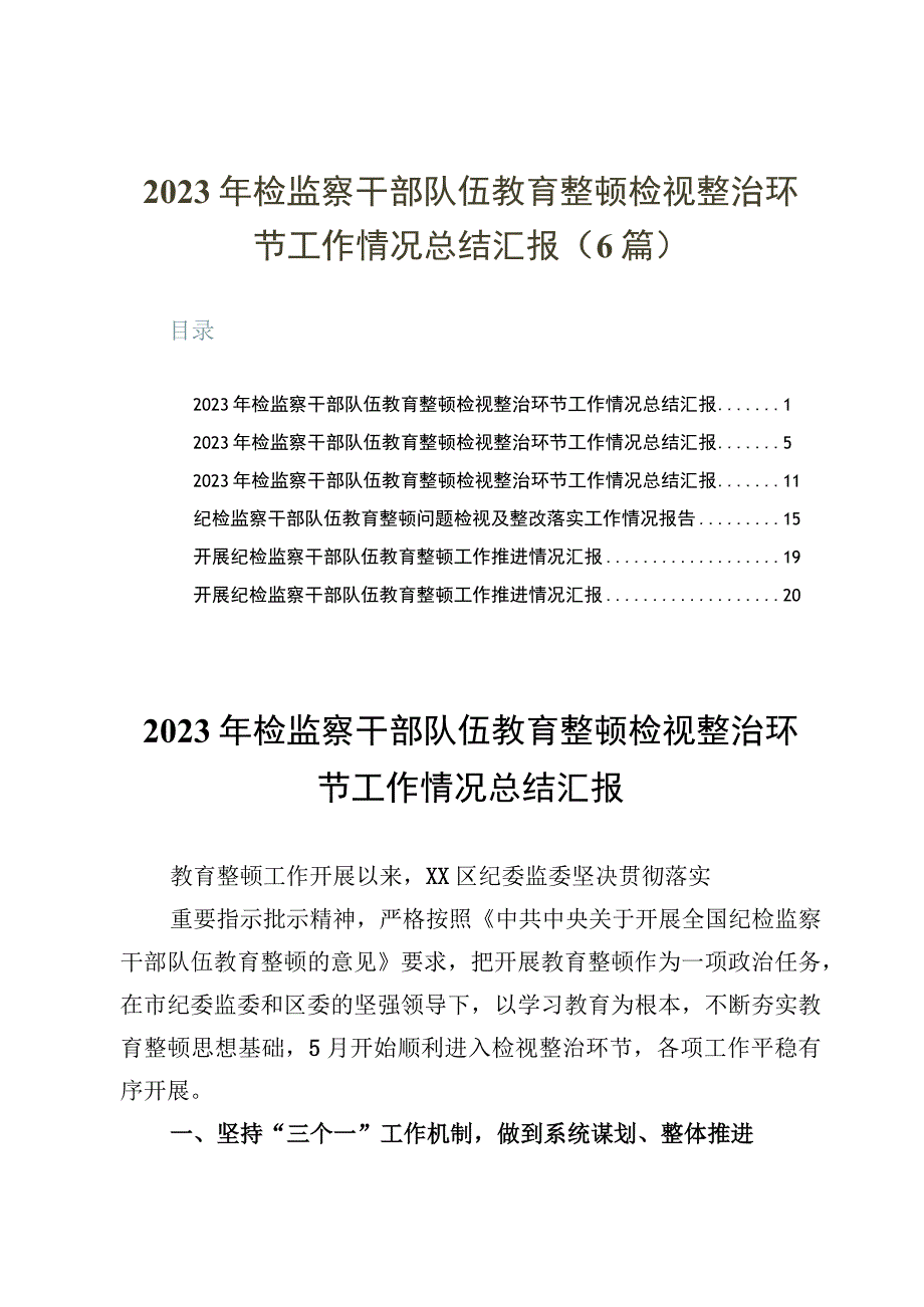 2023年检监察干部队伍教育整顿检视整治环节工作情况总结汇报6篇.docx_第1页