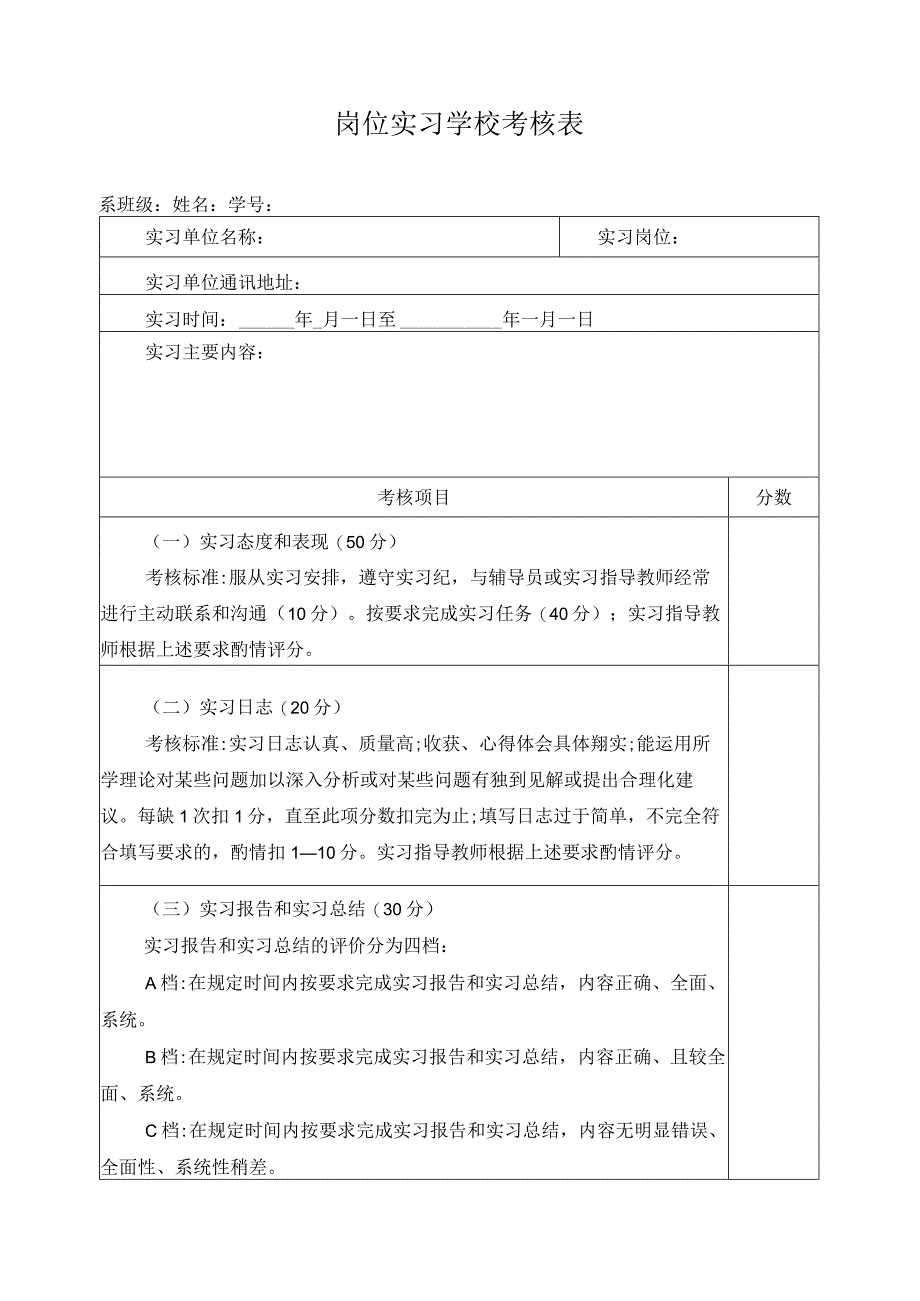 岗位实习学校考核表.docx_第1页