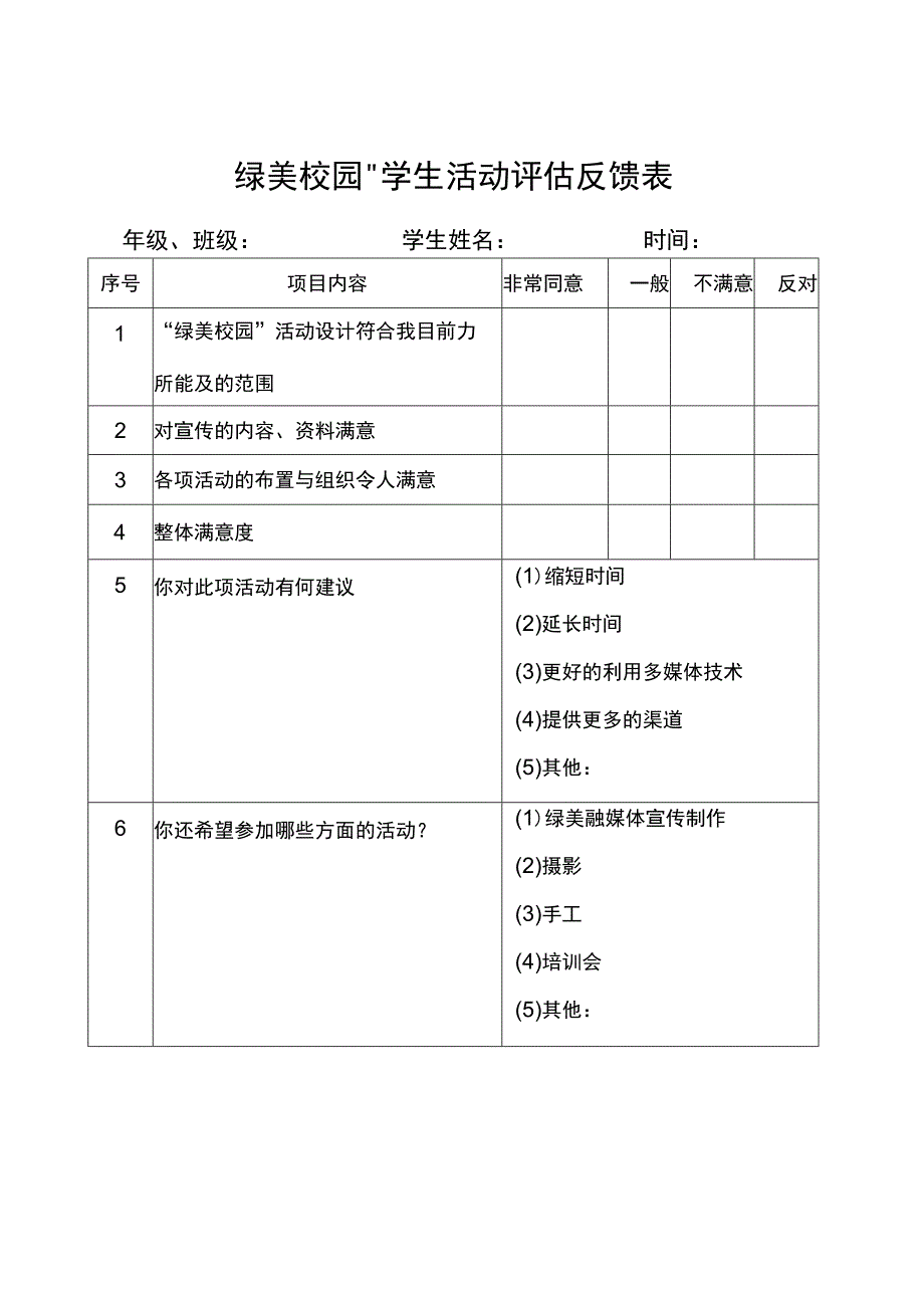 校团委学生活动评估反馈情况表空表.docx_第1页