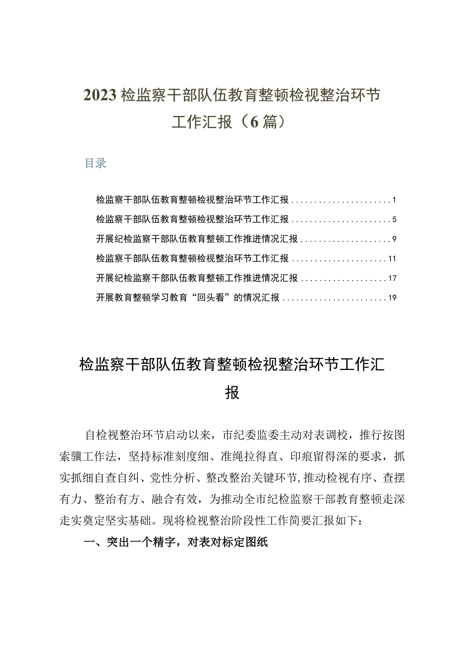 2023检监察干部队伍教育整顿检视整治环节工作汇报6篇.docx_第1页