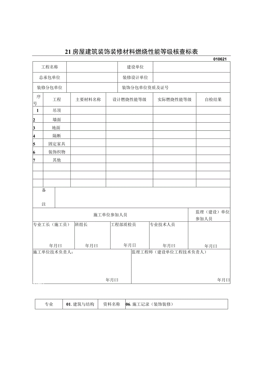 房屋建筑装饰装修材料燃烧性能等级核查标表2023版.docx_第1页