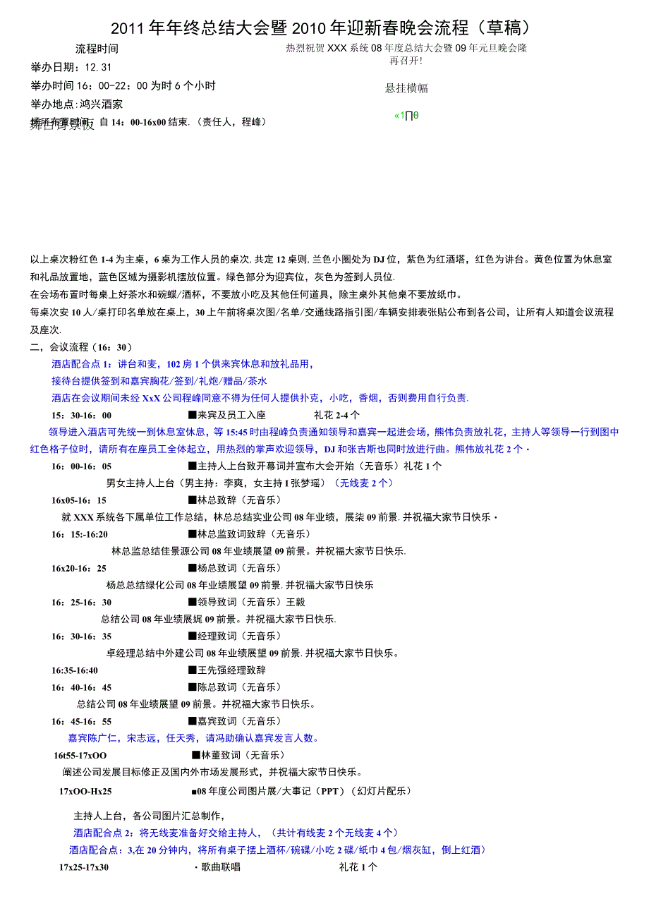 员工福利节日福利31春节元旦晚会流程策划.docx_第1页