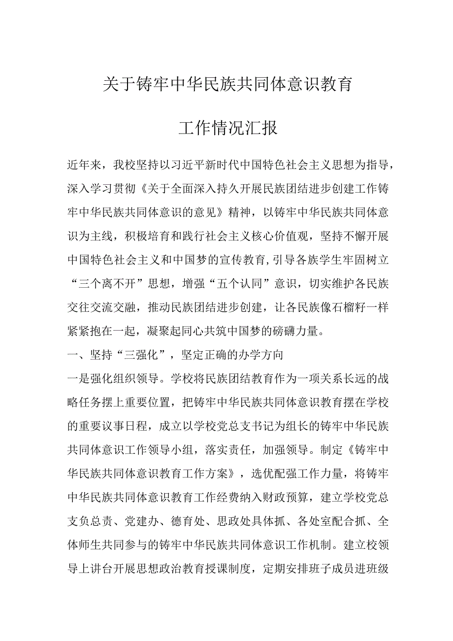 关于铸牢中华民族共同体意识教育工作情况汇报.docx_第1页