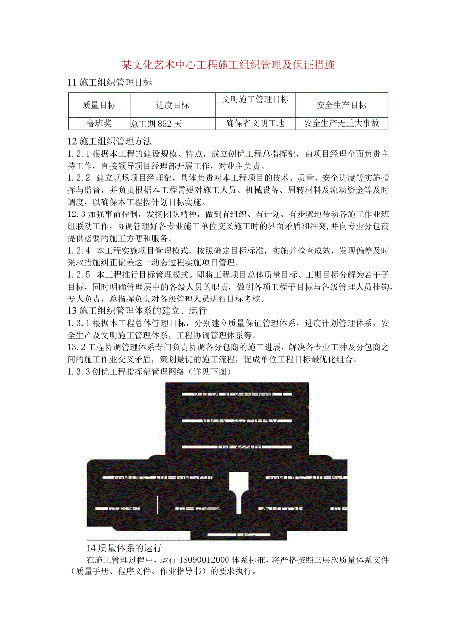 某文化艺术中心工程施工组织管理及保证措施.docx_第1页