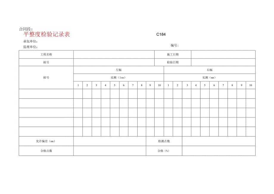 市政工程平整度检验记录表示范文本.docx_第1页