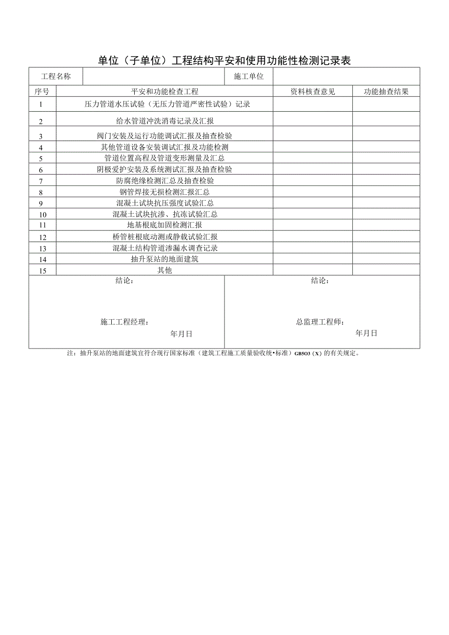 单位子单位工程结构平安和使用功能性检测记录表2023版.docx_第1页