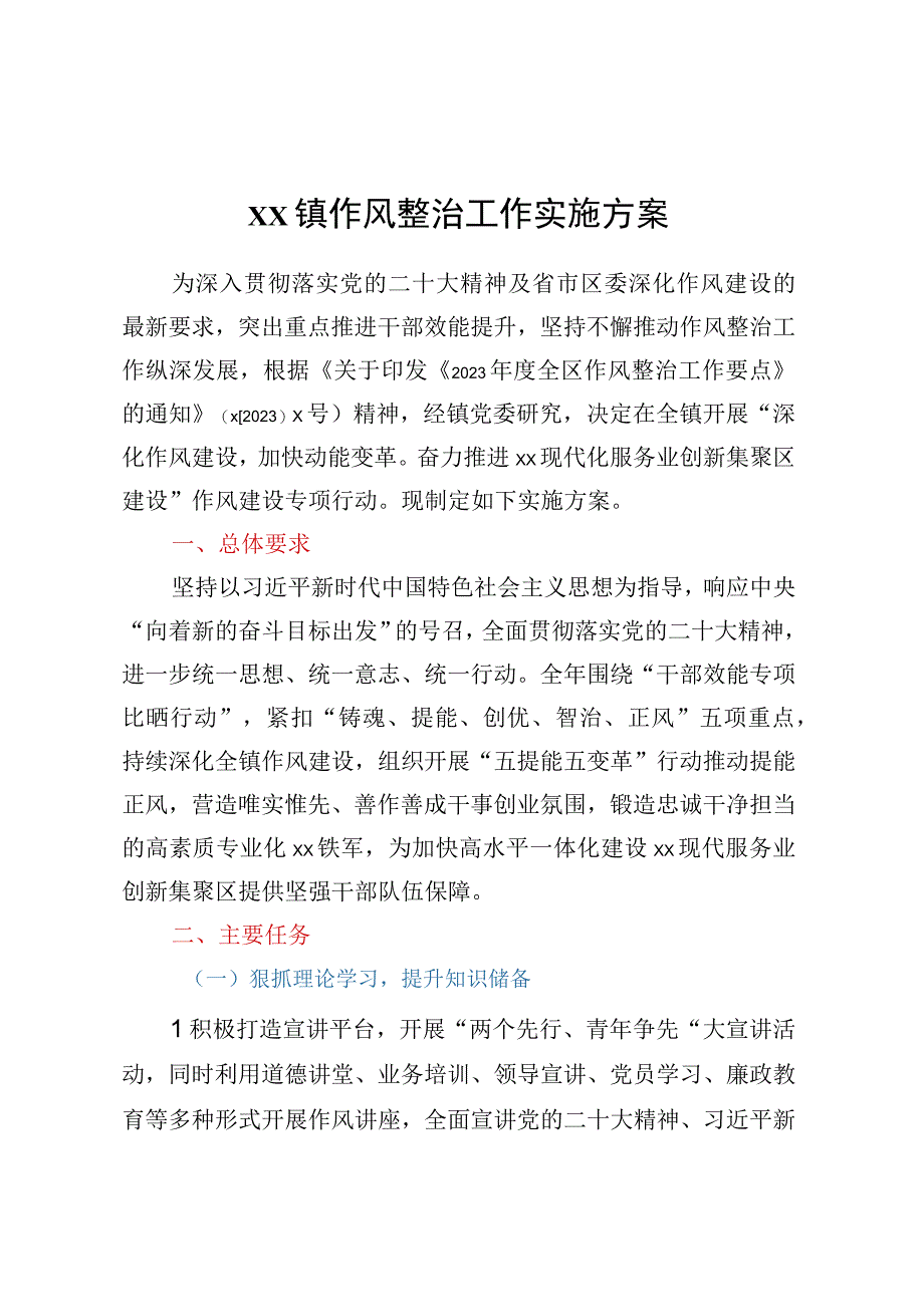 XX镇作风整治工作实施方案.docx_第1页