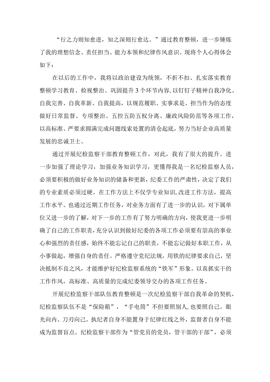 2023纪检监察干部队伍教育整顿心得体会范文精选范文10篇模板.docx_第3页