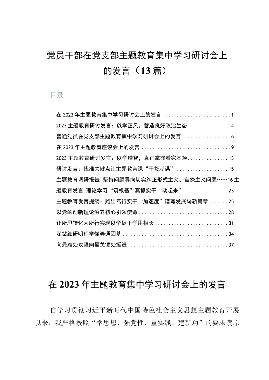 党员干部在党支部主题教育集中学习研讨会上的发言13篇.docx_第1页