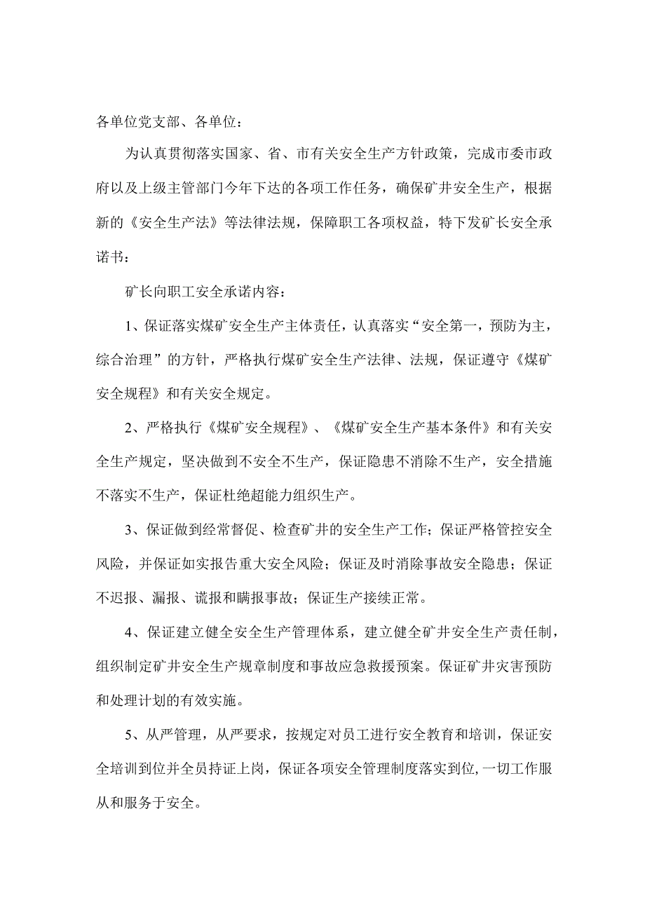 矿长安全承诺书文件.docx_第1页