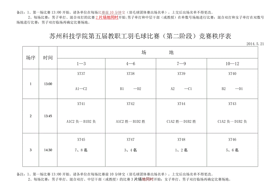 苏州科技学院第五届教职工羽毛球比赛第一阶段竞赛秩序表.docx_第2页