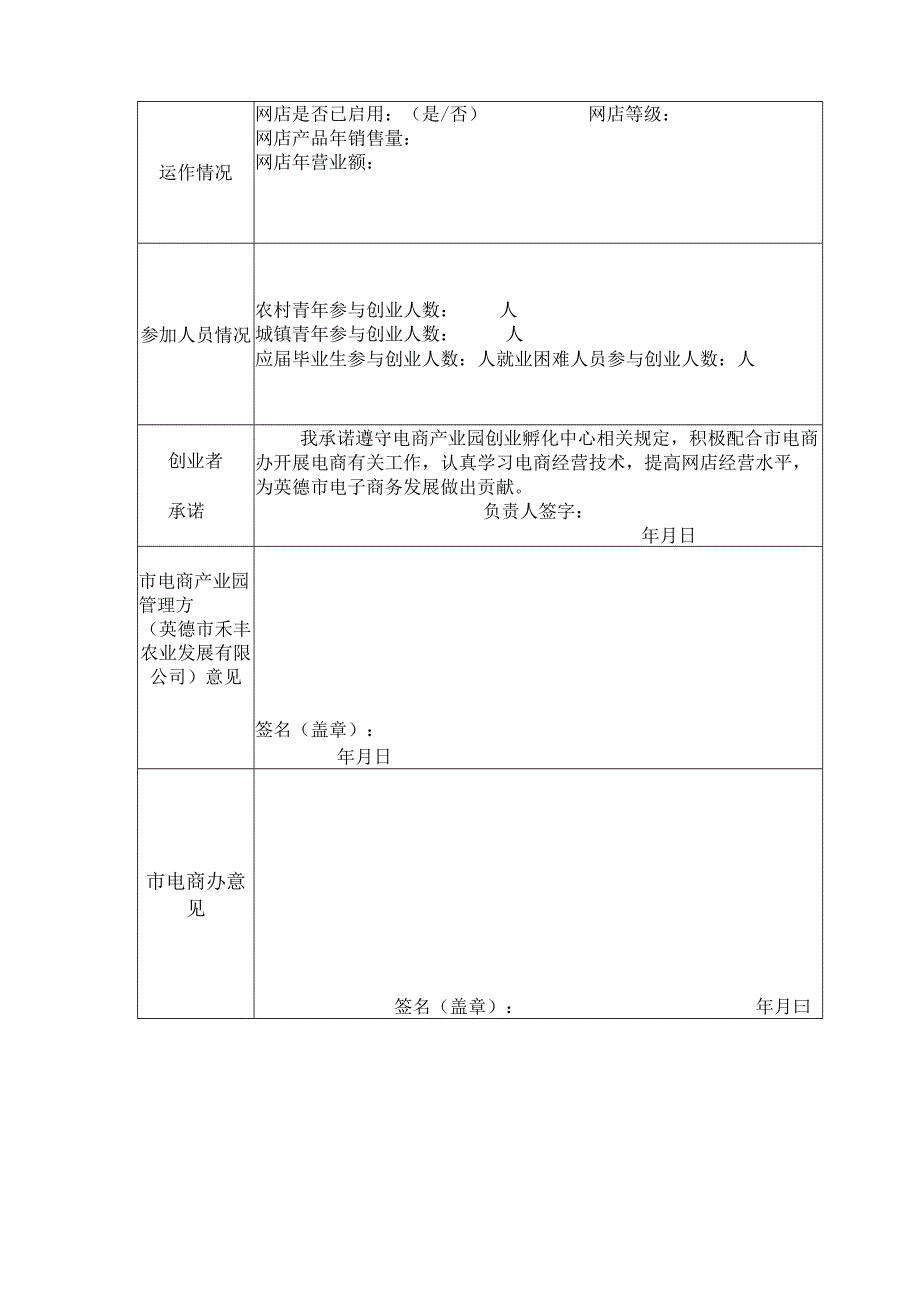 英德市电子商务产业园创业孵化中心入驻申请表.docx_第2页