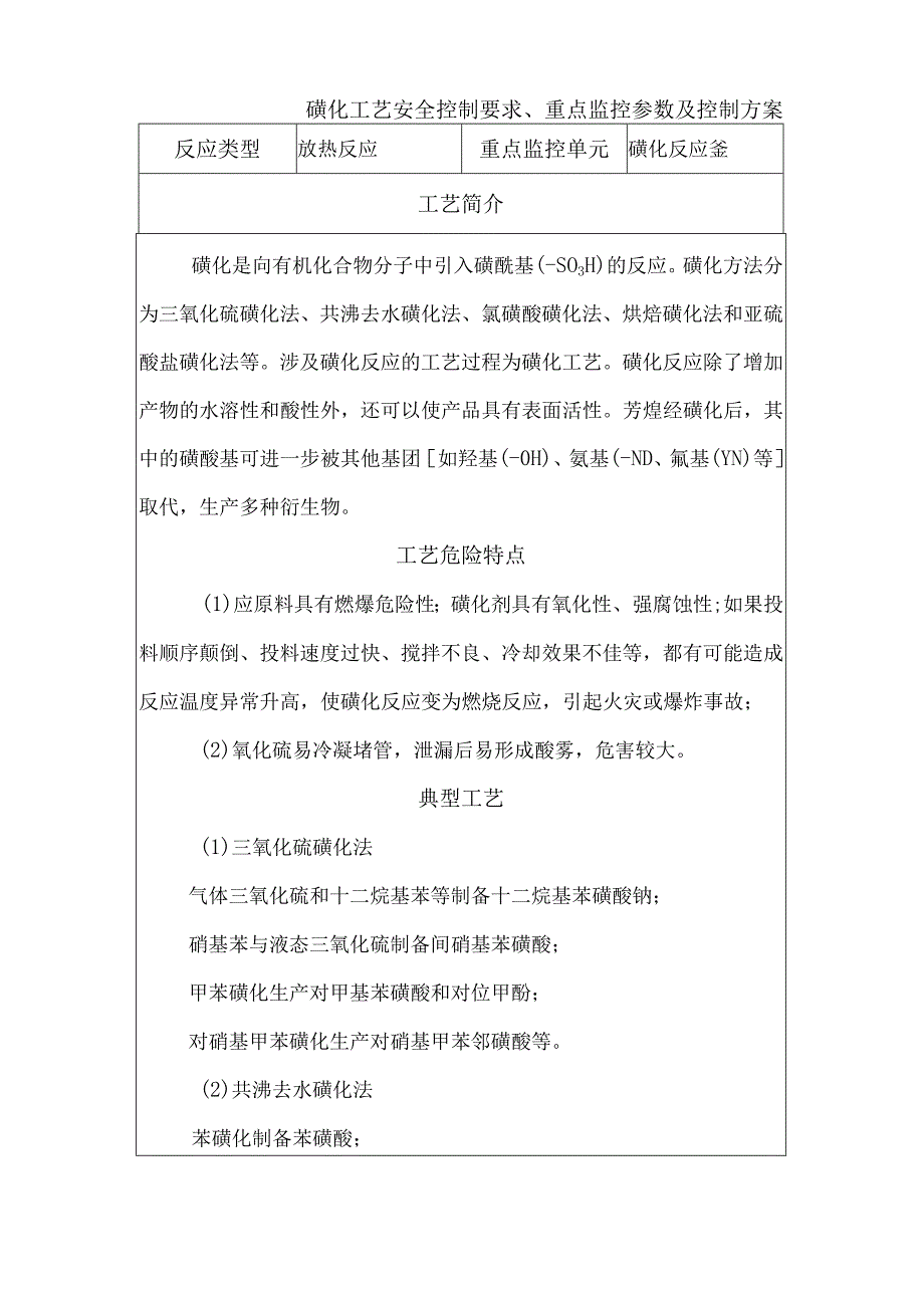 磺化工艺安全控制要求重点监控参数及控制方案.docx_第1页