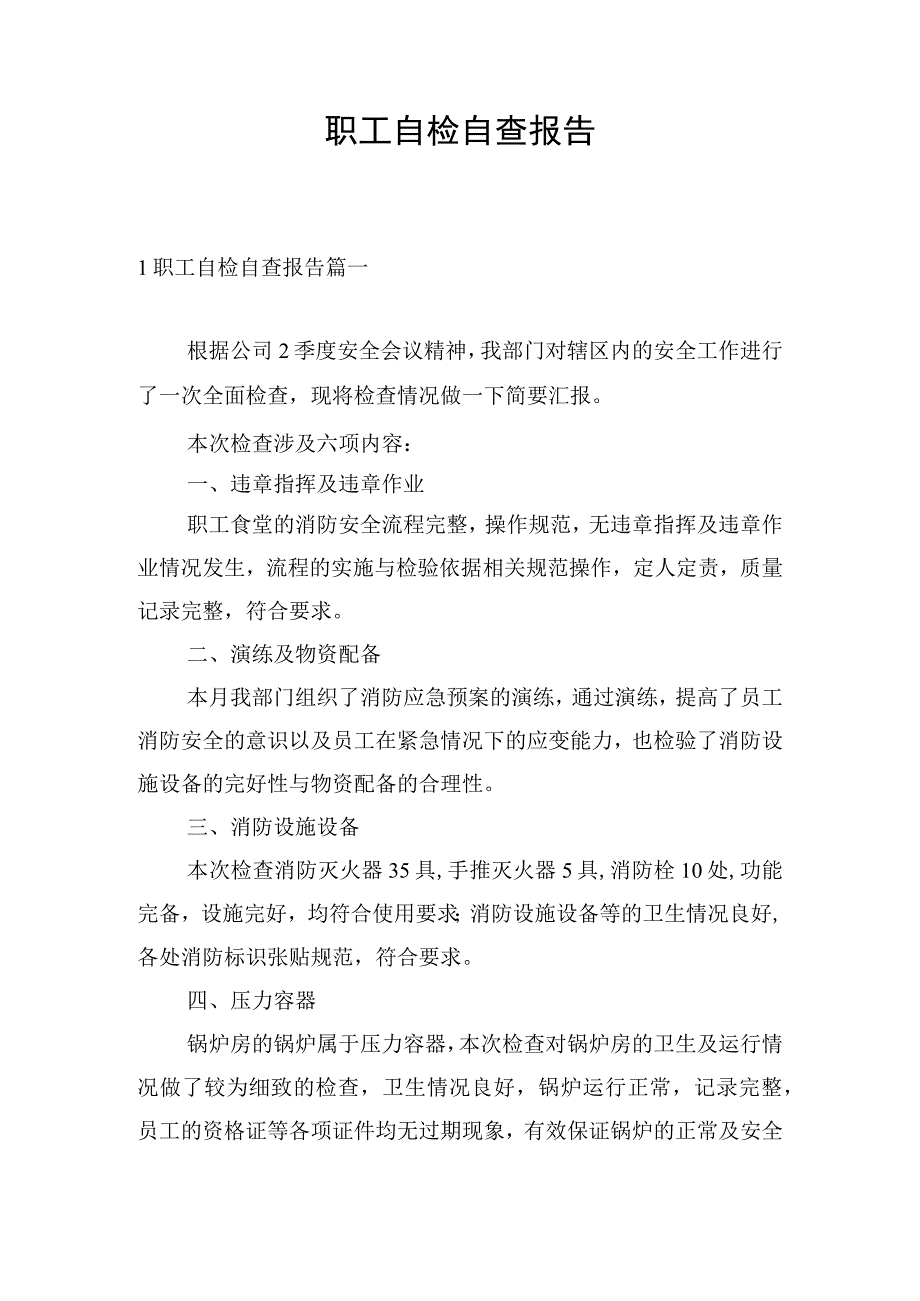 职工自检自查报告.docx_第1页