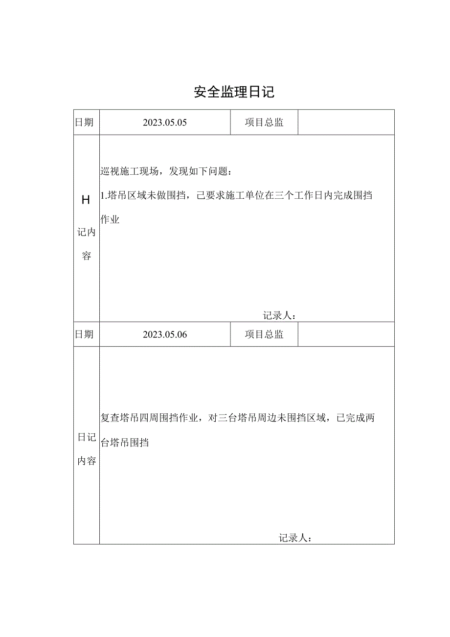 监理资料安全监理日记2.docx_第1页