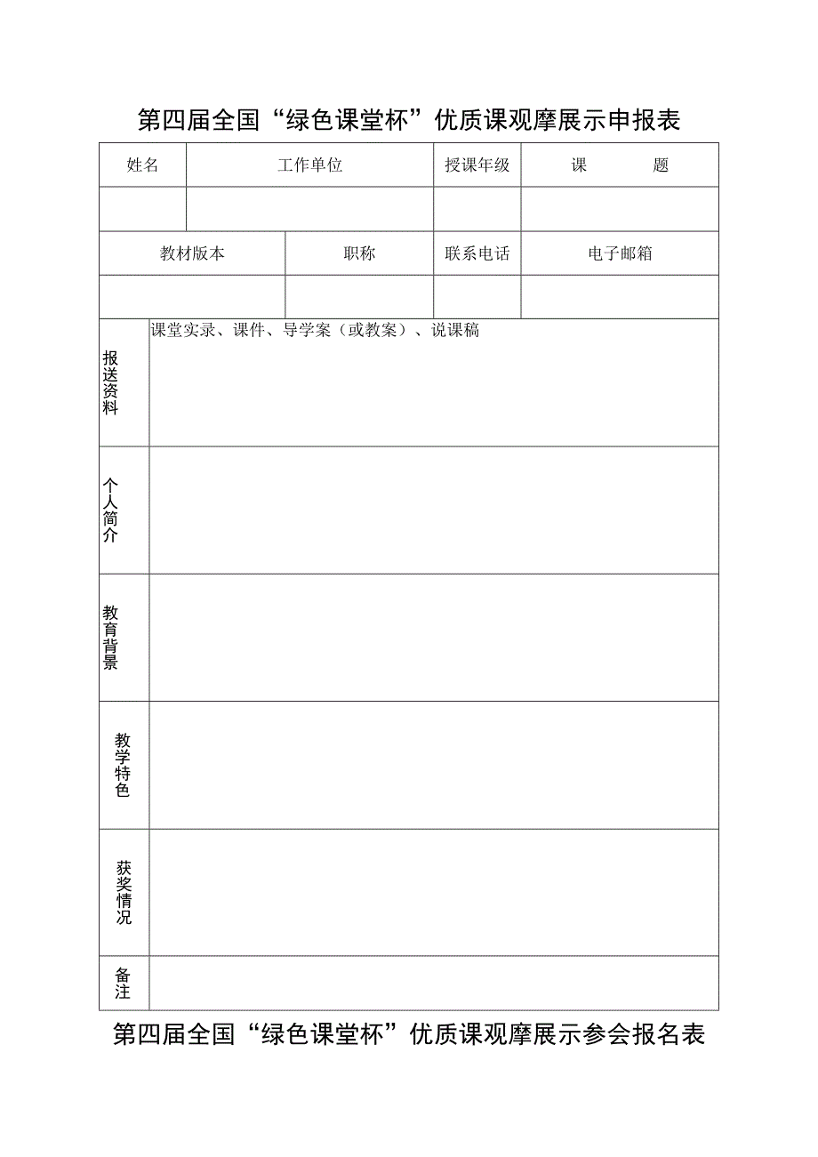 第四届全国绿色课堂杯优质课观摩展示申报表.docx_第1页