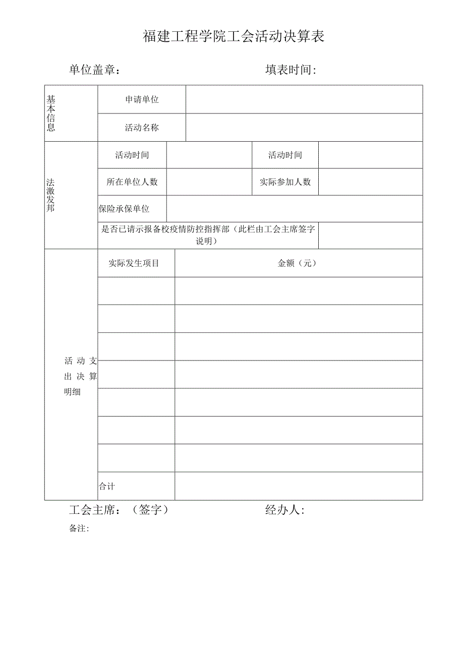 福建工程学院工会活动决算表.docx_第1页