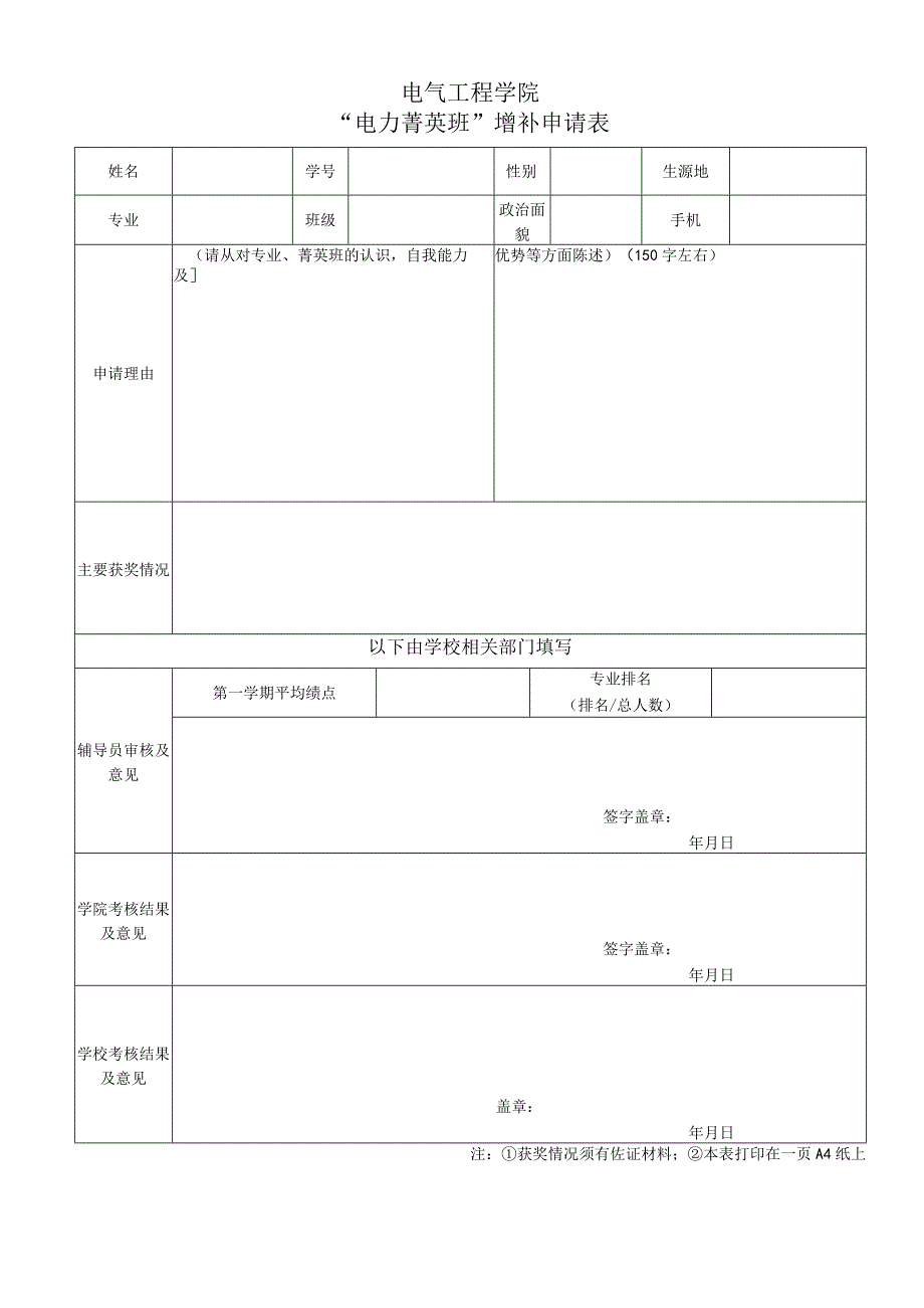 电气工程学院电力菁英班增补申请表.docx_第1页