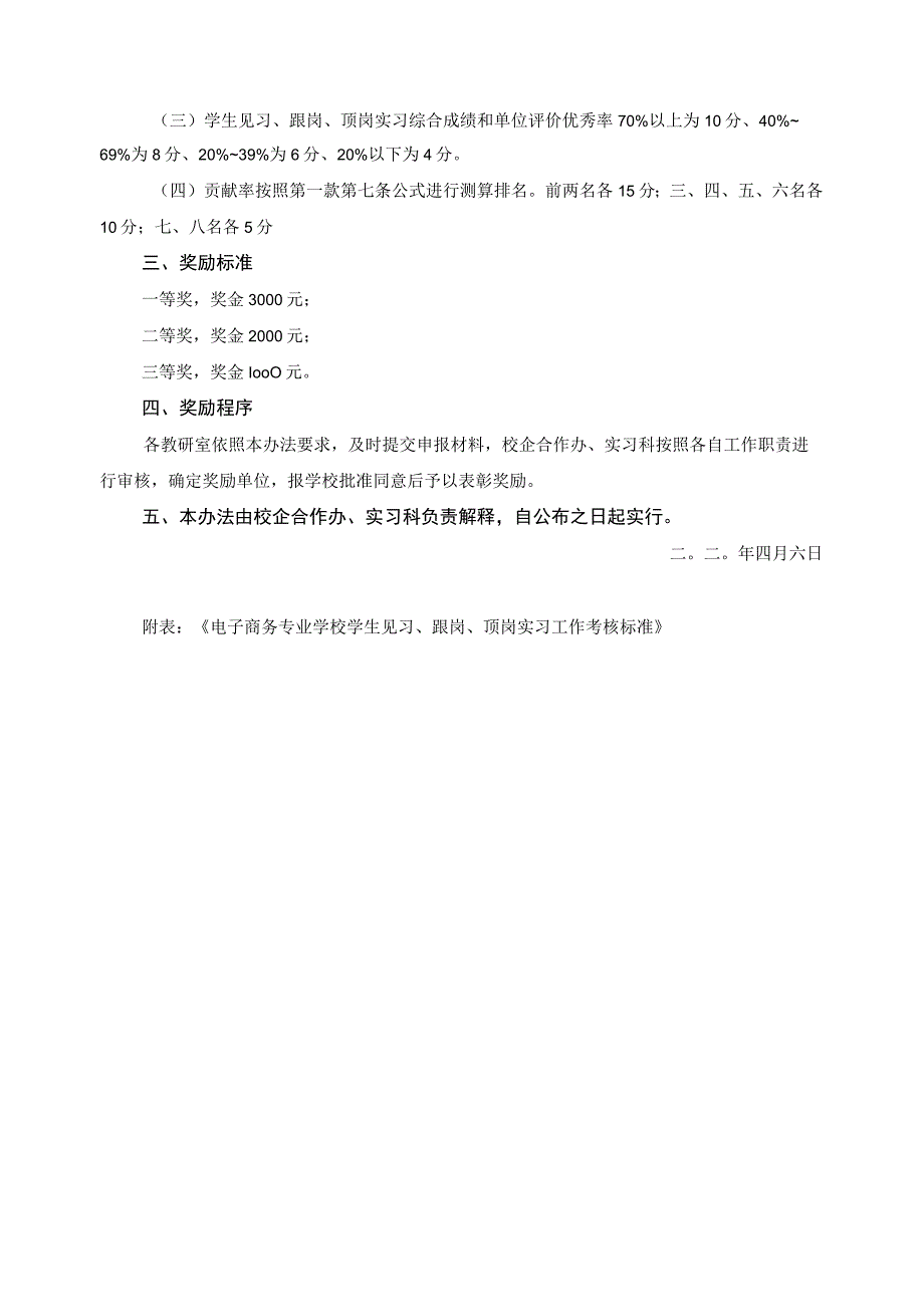 电子商务专业学生见习跟岗顶岗实习考核奖励办法.docx_第2页