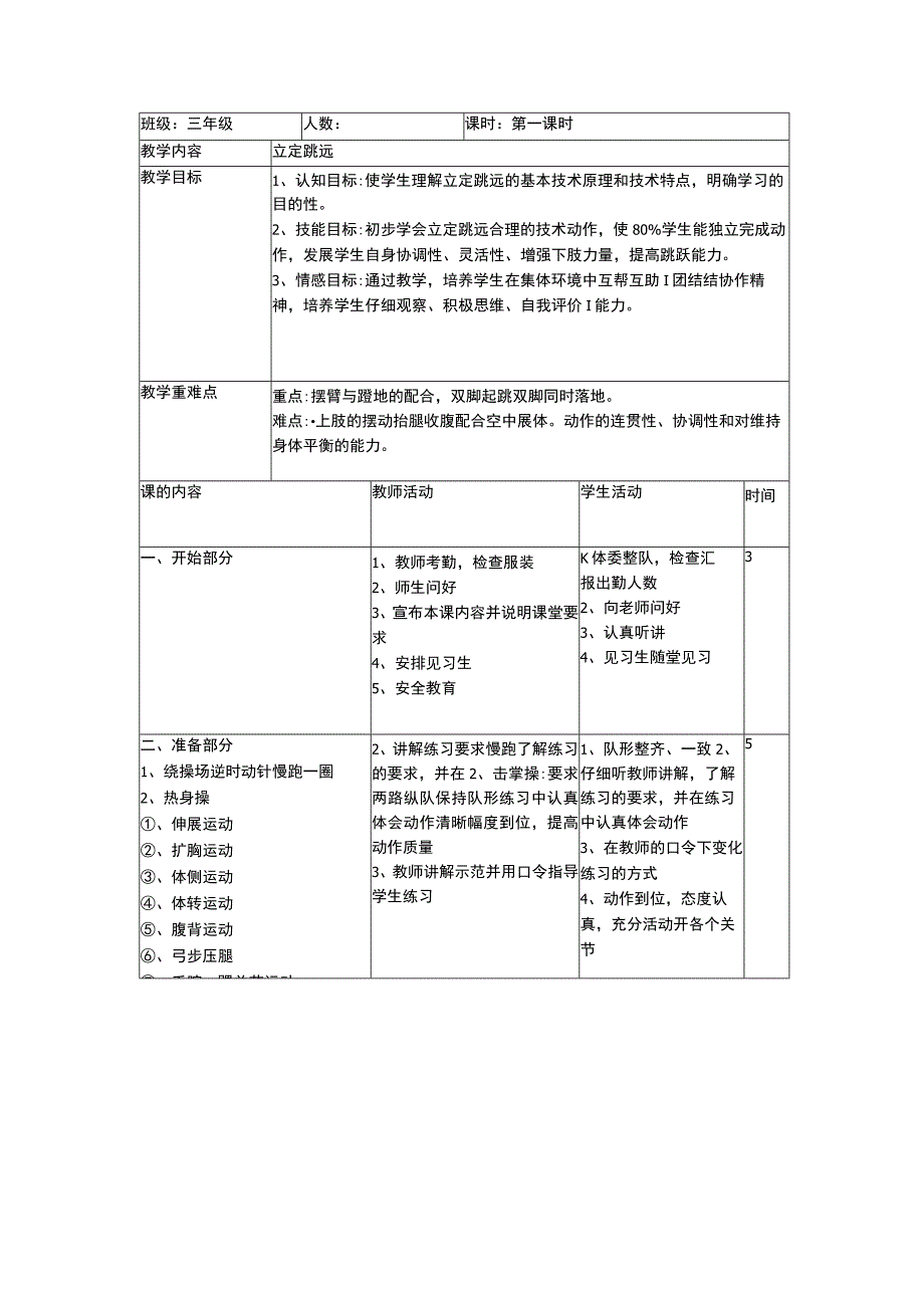 立定跳远 小学生体育与健康通用教案.docx_第1页