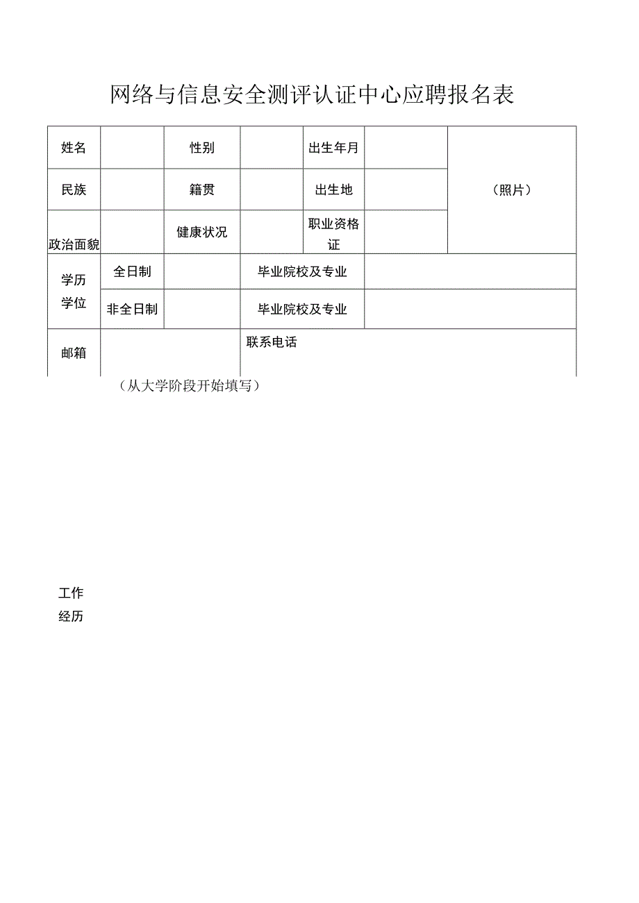 网络与信息安全测评认证中心应聘报名表.docx_第1页