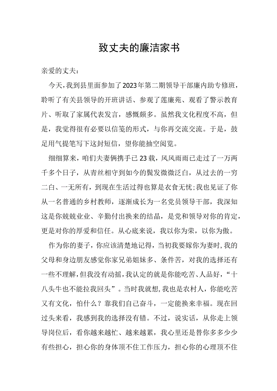 致丈夫的廉洁家书.docx_第1页