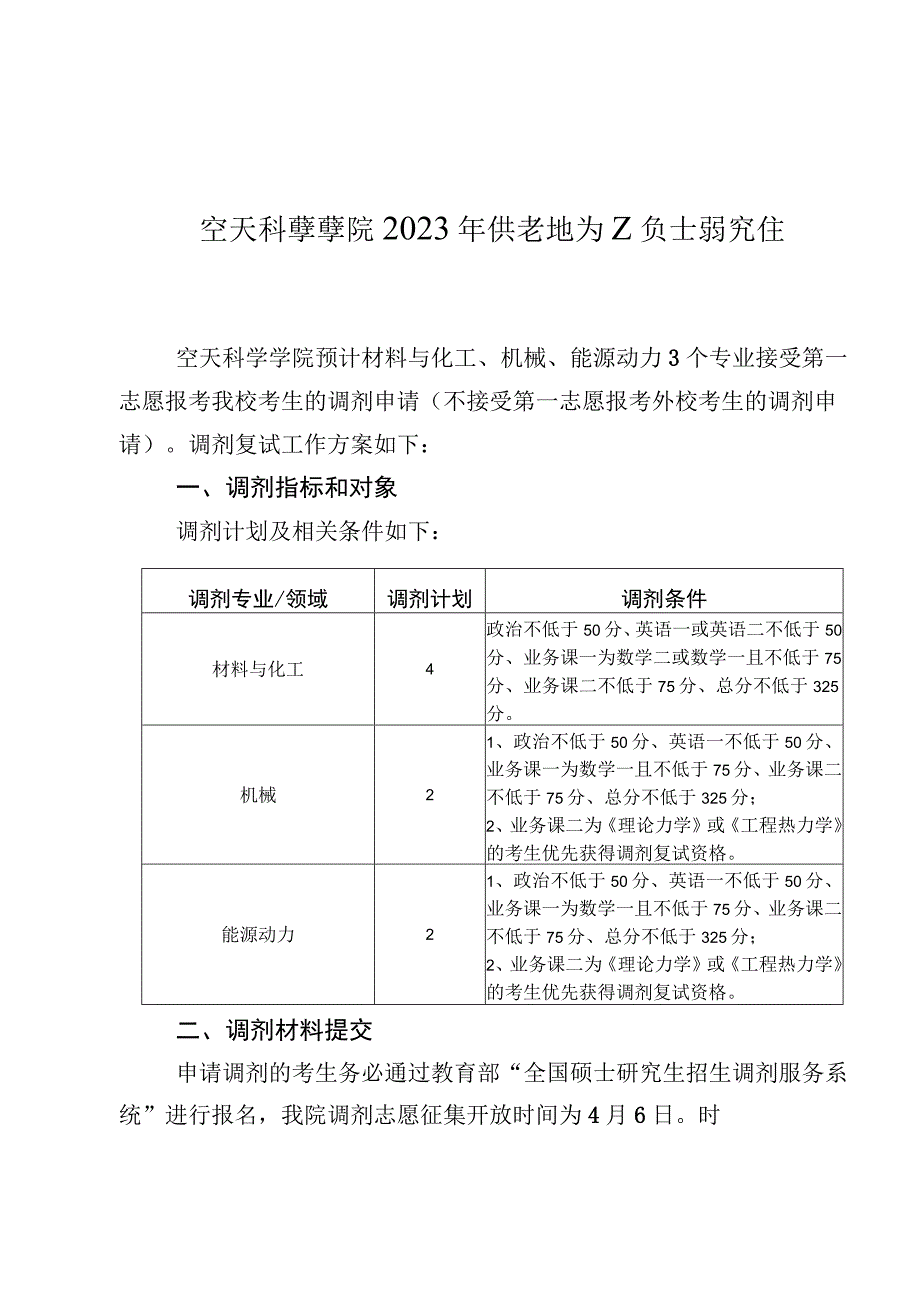 空天科学学院2023年统考地方硕士研究生调剂复试工作方案.docx_第1页