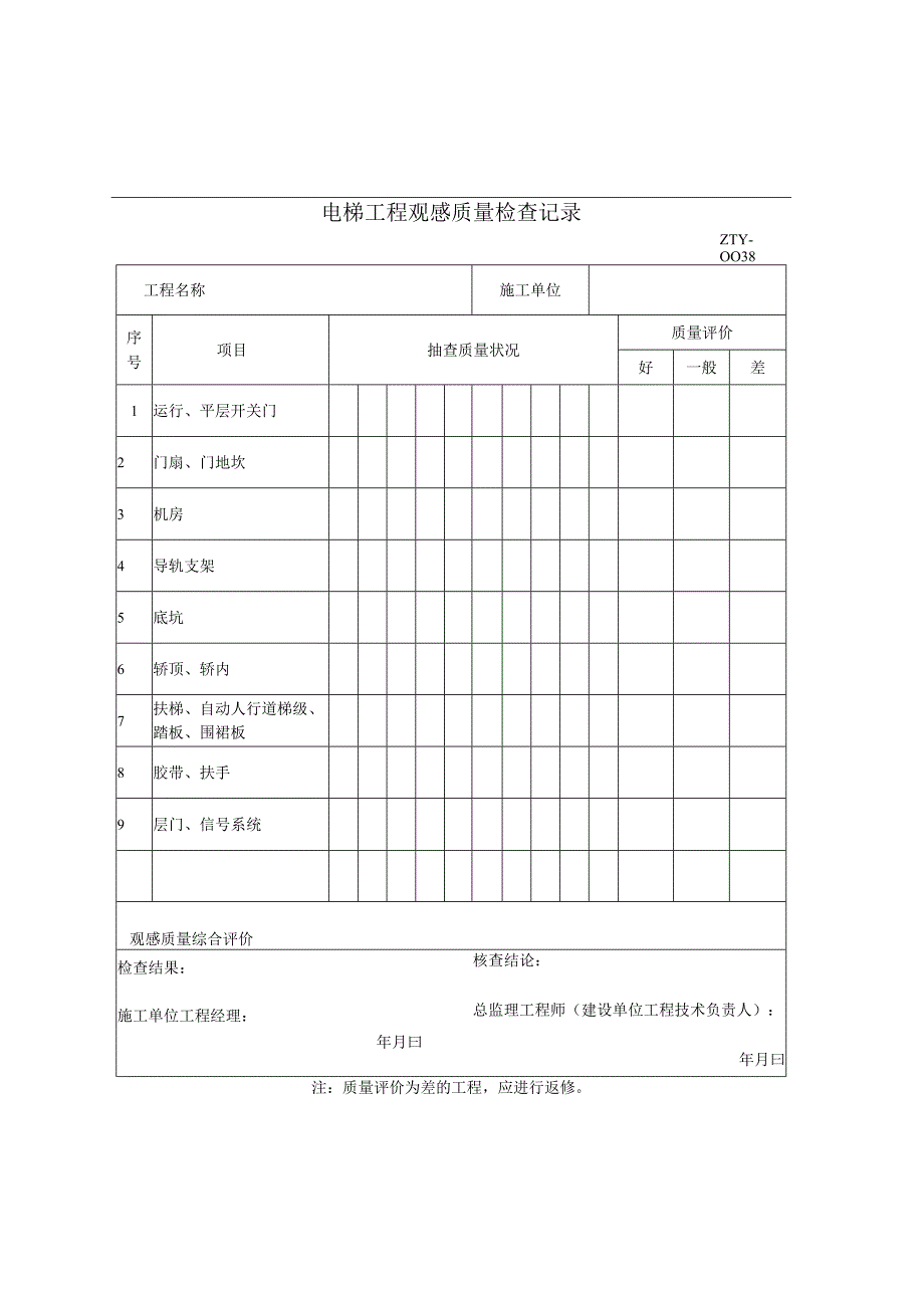 电梯工程观感质量检查记录2023版.docx_第1页