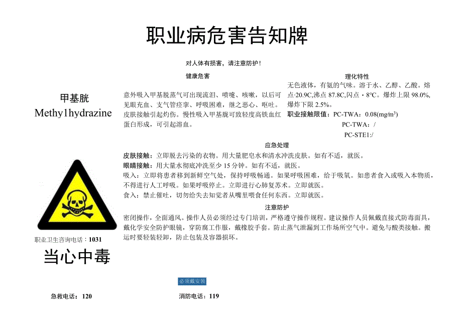 甲基肼职业病危害告知牌.docx_第1页