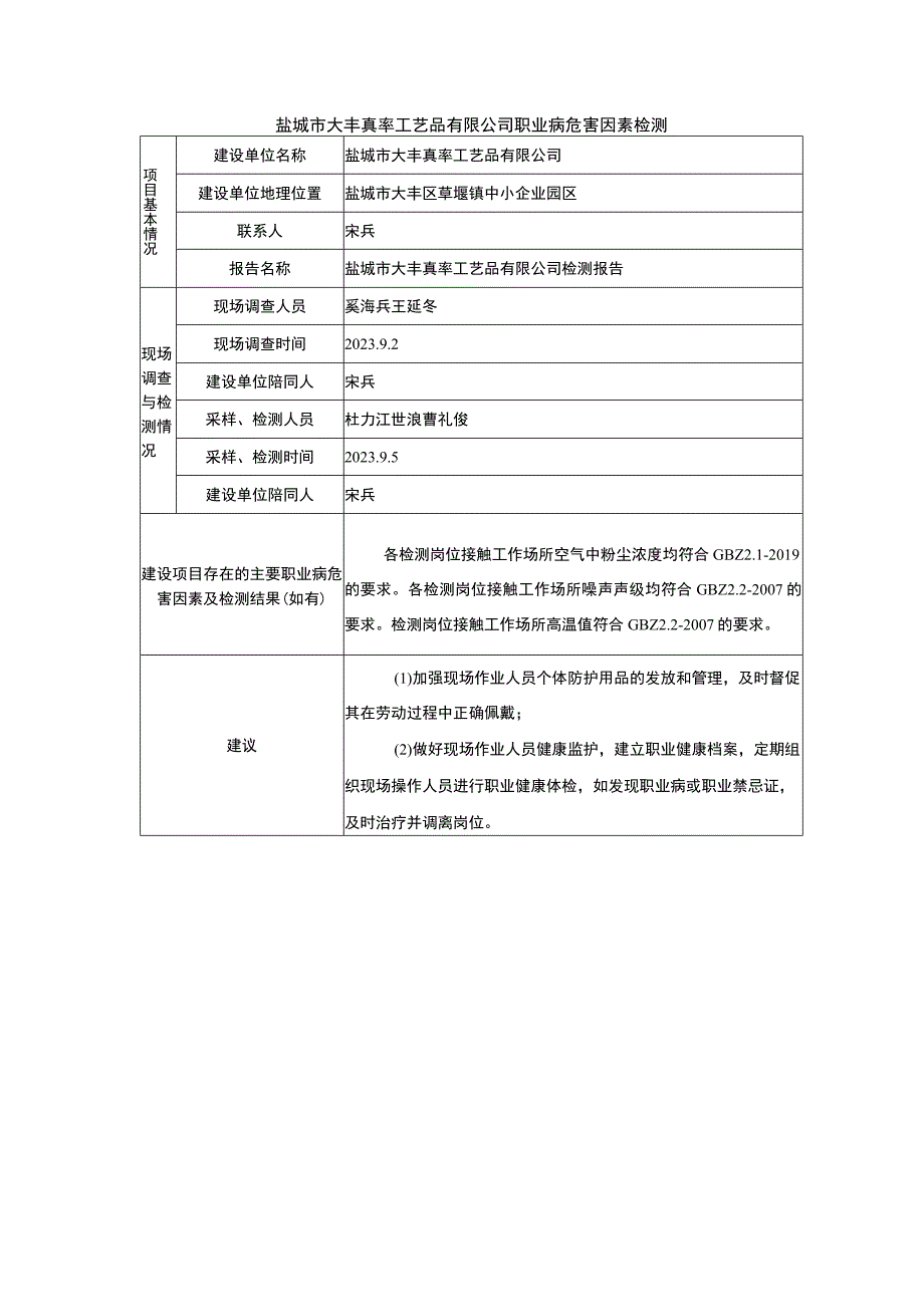 盐城市大丰真率工艺品有限公司职业病危害因素检测.docx_第1页