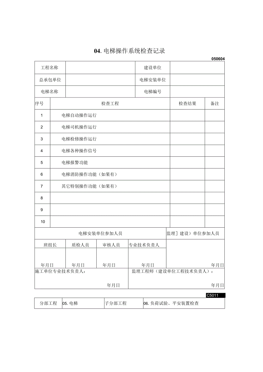 电梯操纵系统检查记录2023版.docx_第1页