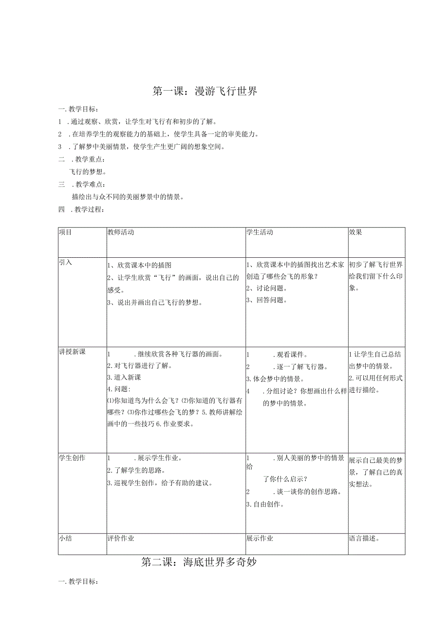 漫游飞行世界 海洋世界 全册教学设计.docx_第1页