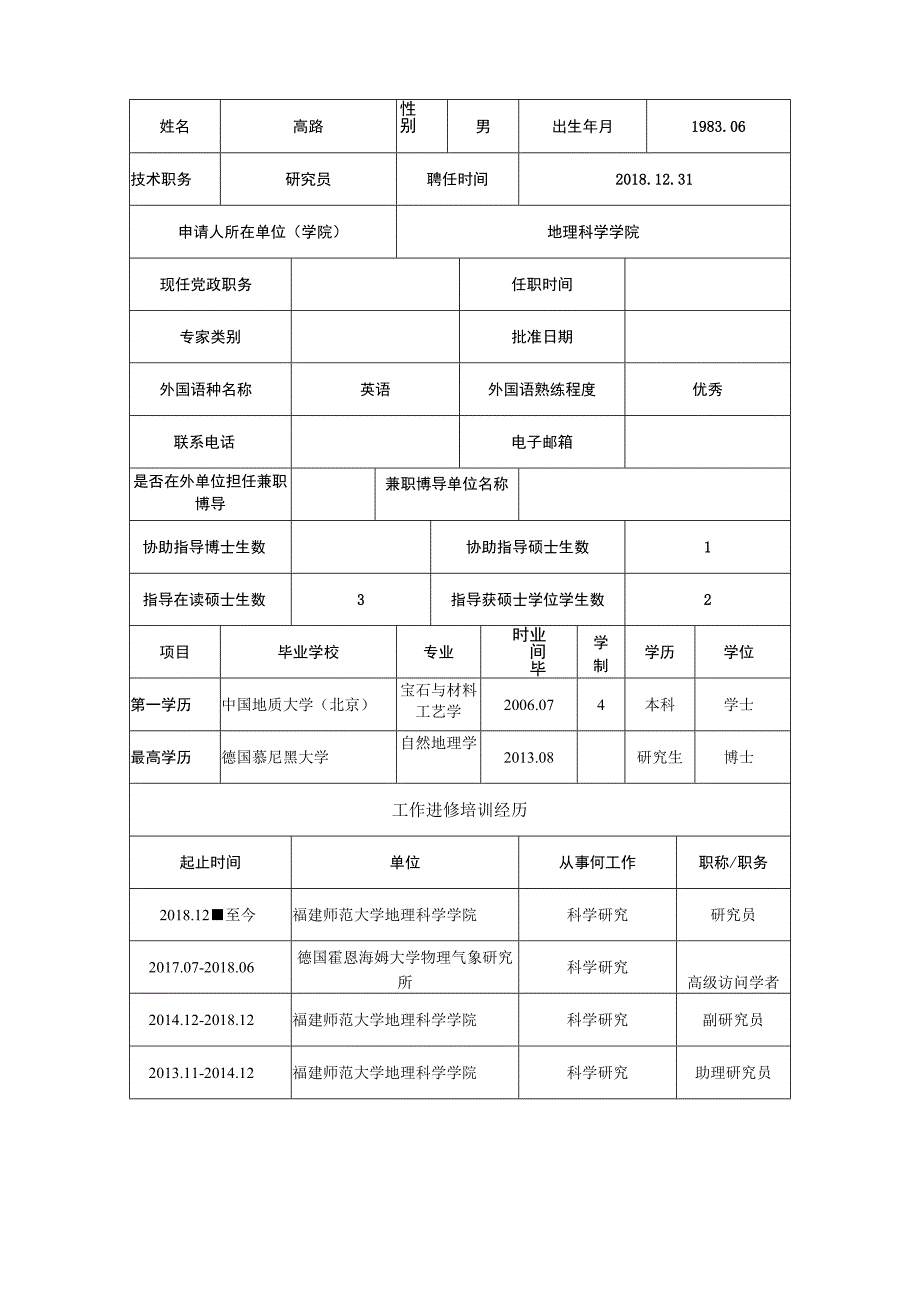 福建师范大学新选聘博士生指导教师申请表.docx_第2页