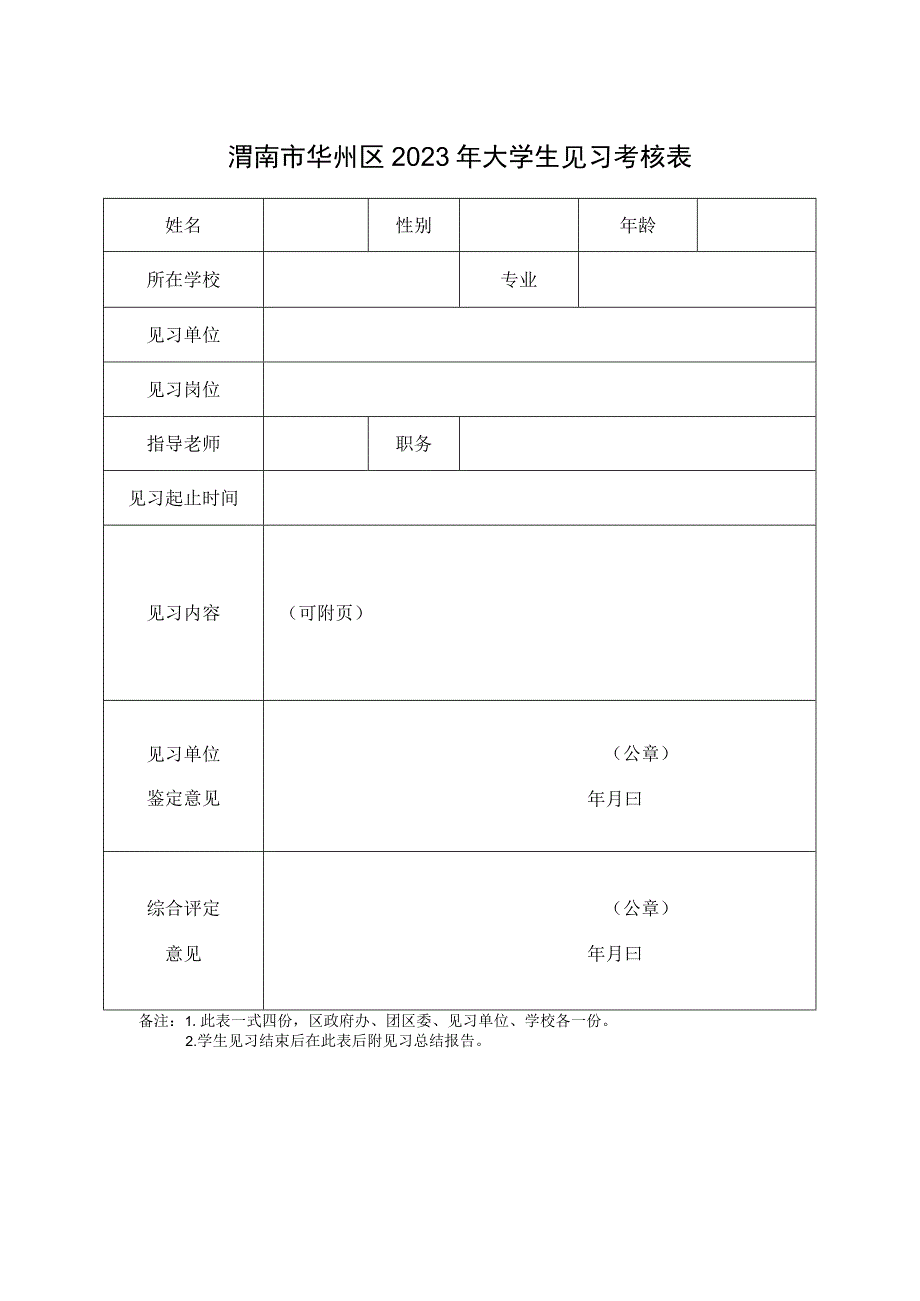 渭南市华州区2023年大学生见习考核表.docx_第1页