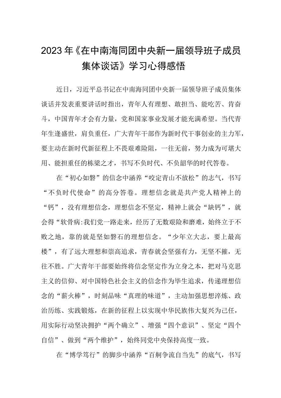 8篇2023年《在中南海同团中央新一届领导班子成员集体谈话》学习心得感悟.docx_第1页