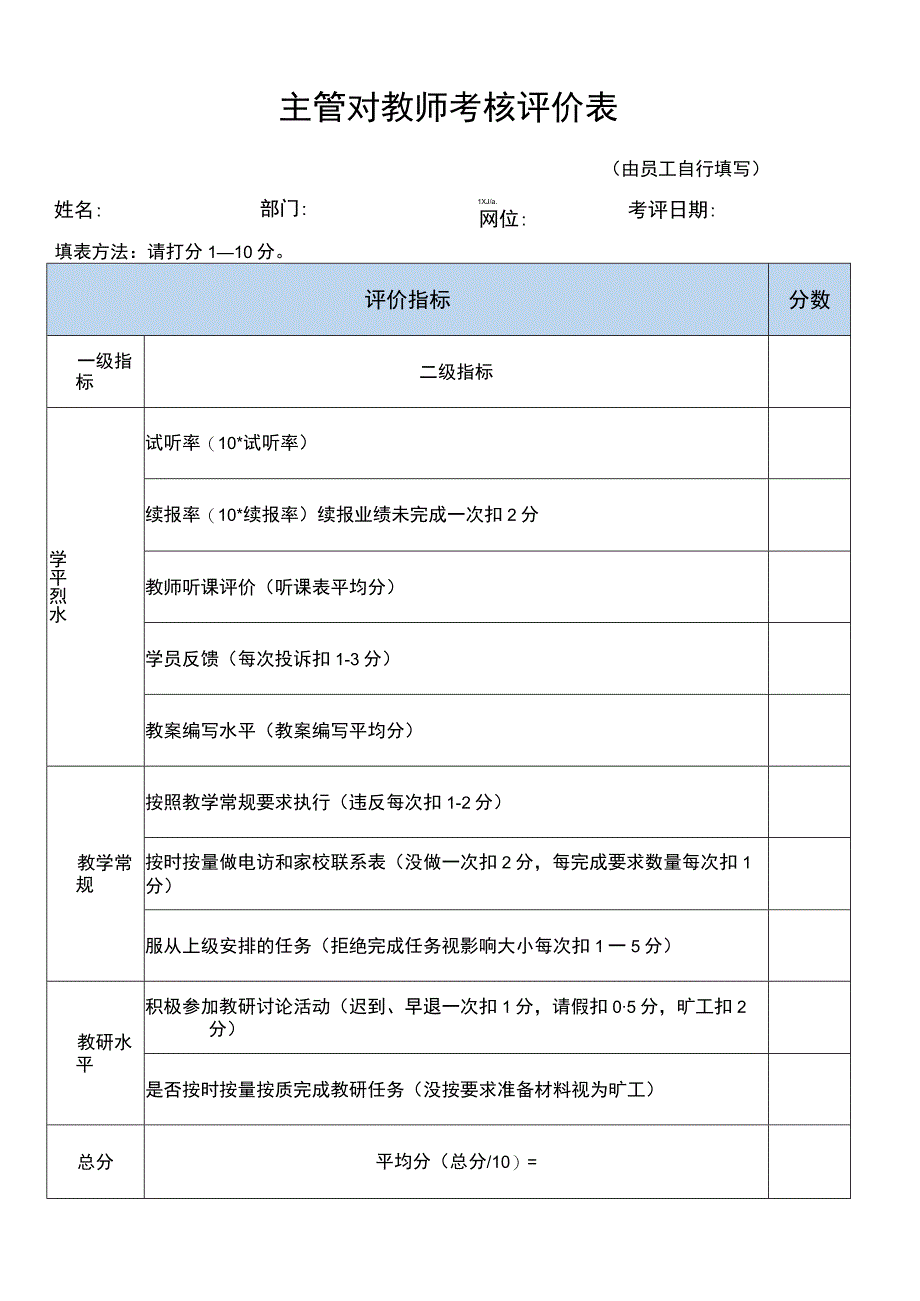 主管对教师考核评价表.docx_第1页