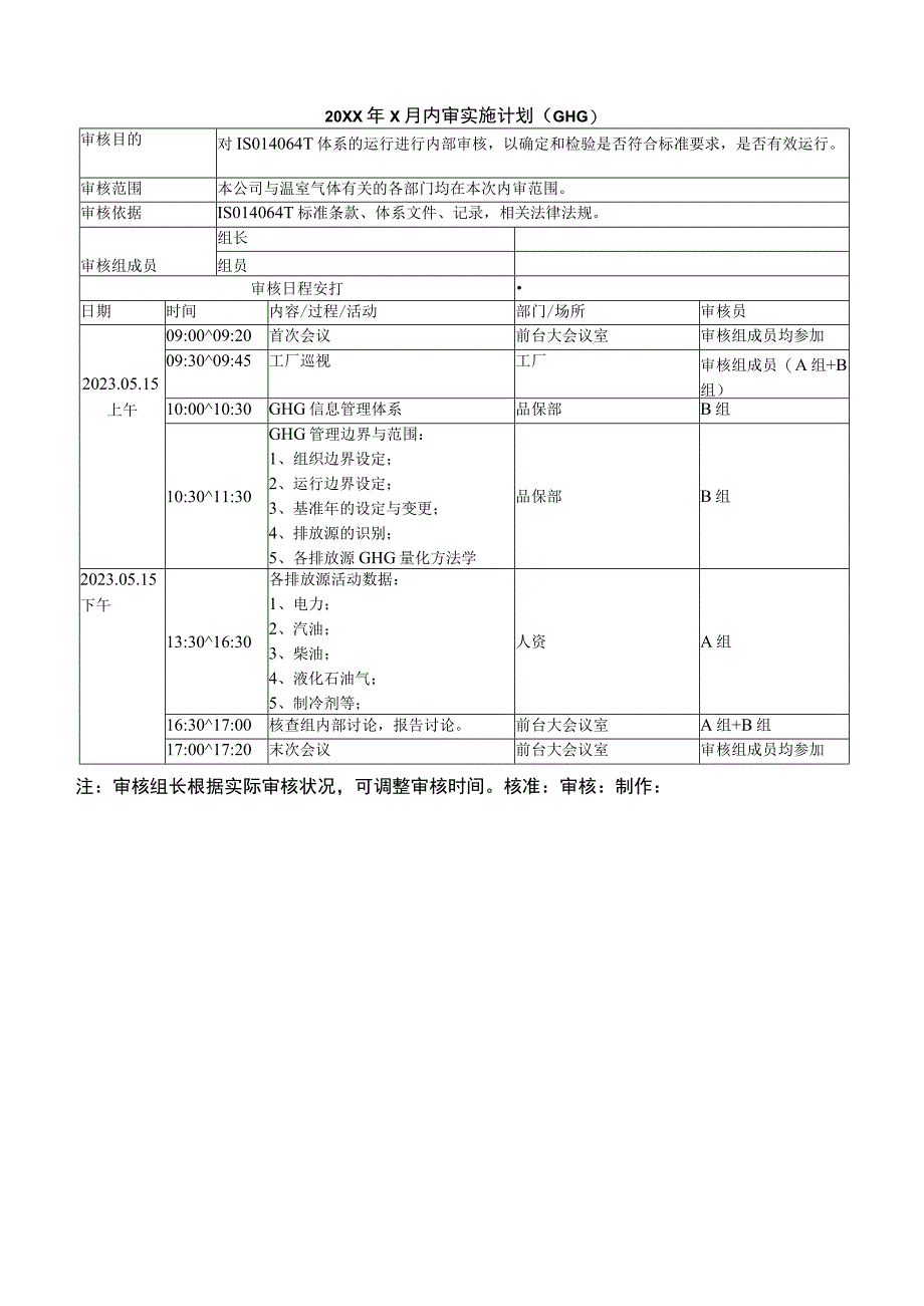 IS0140641温室气体管理体系：内审实施计划+内审检查表+内审报告全套资料.docx_第3页